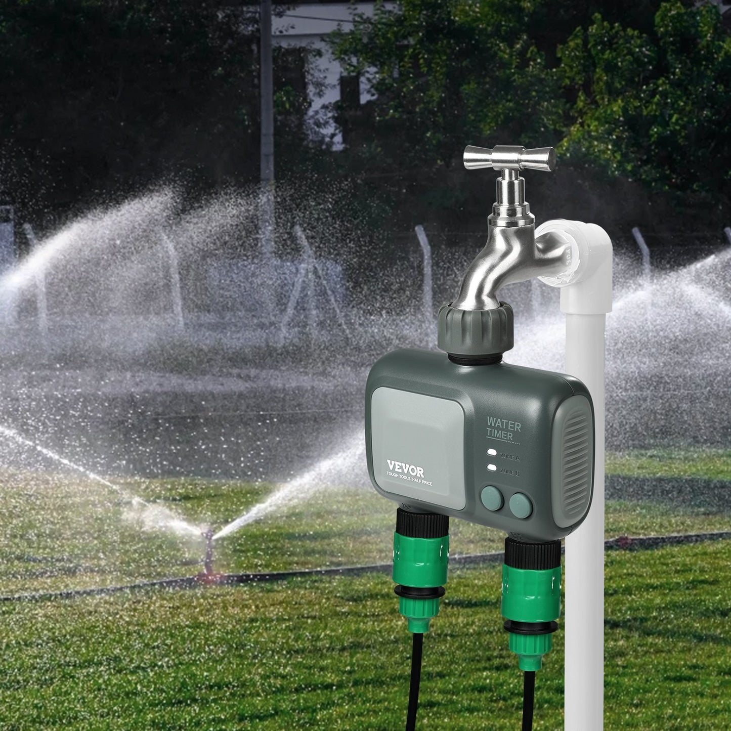 WiFi Sprinkler Timer, 2 Outlets, Smart Hose Faucet Water Timer With Brass Inlet, APP Control Via 2.4Ghz WiFi Or Bluetooth, Voice Control With Alexa And Google Assistant, IPX6 For Yard Watering